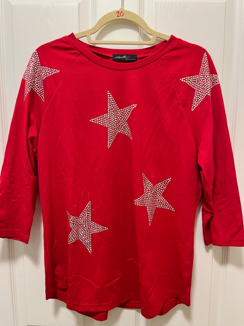 Red Star Embellished Long Sleeve Top